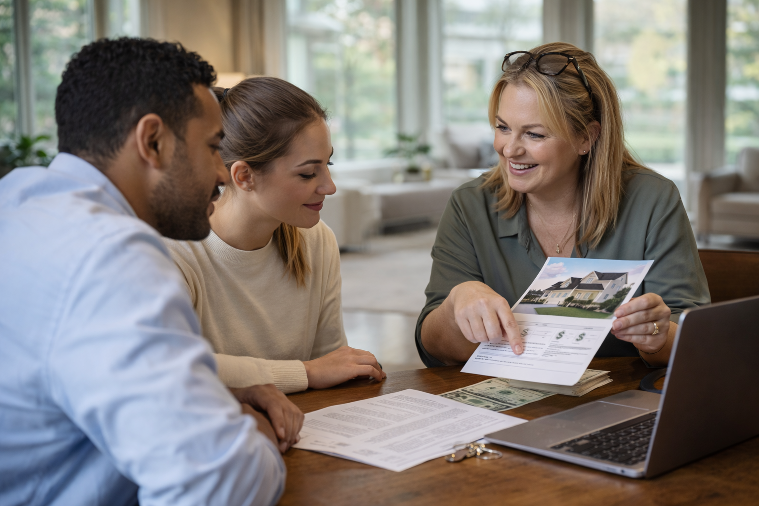 First-time homebuyers reviewing builder incentives with a real estate agent in Greenville South Carolina while deciding whether to buy now or wait First-time homebuyers reviewing builder incentives with a real estate agent in Greenville South Carolina while deciding whether to buy now or wait