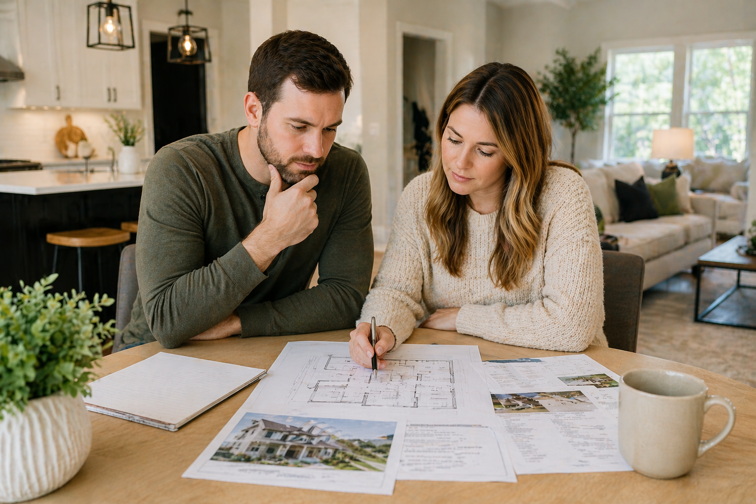 homebuyers reviewing builder upgrade options and discussing home value in Greenville South Carolina