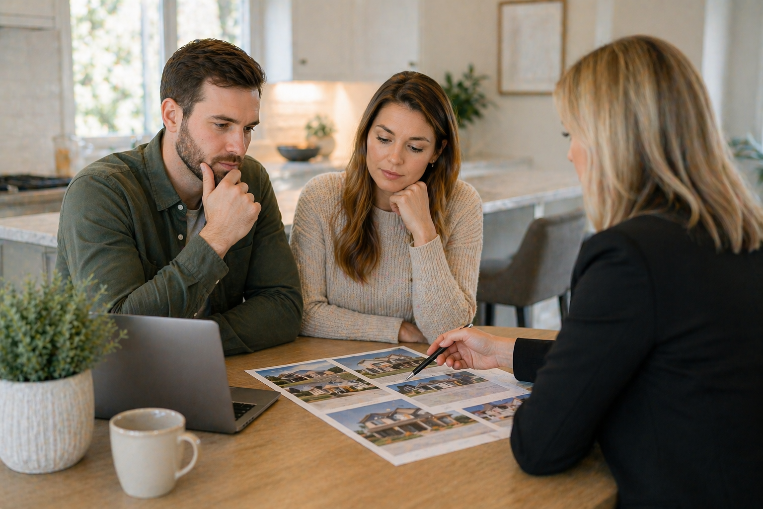 first time homebuyers meeting with a real estate professional to discuss builder options and get guidance in Greenville South Carolina