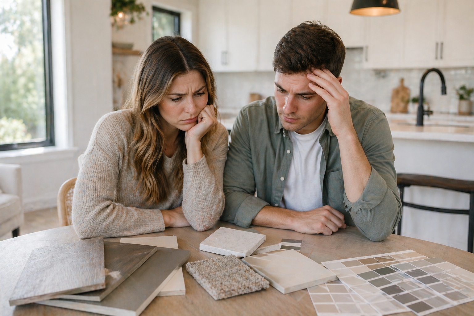 First-time home buyers in Greenville SC feeling overwhelmed while reviewing new construction upgrade options