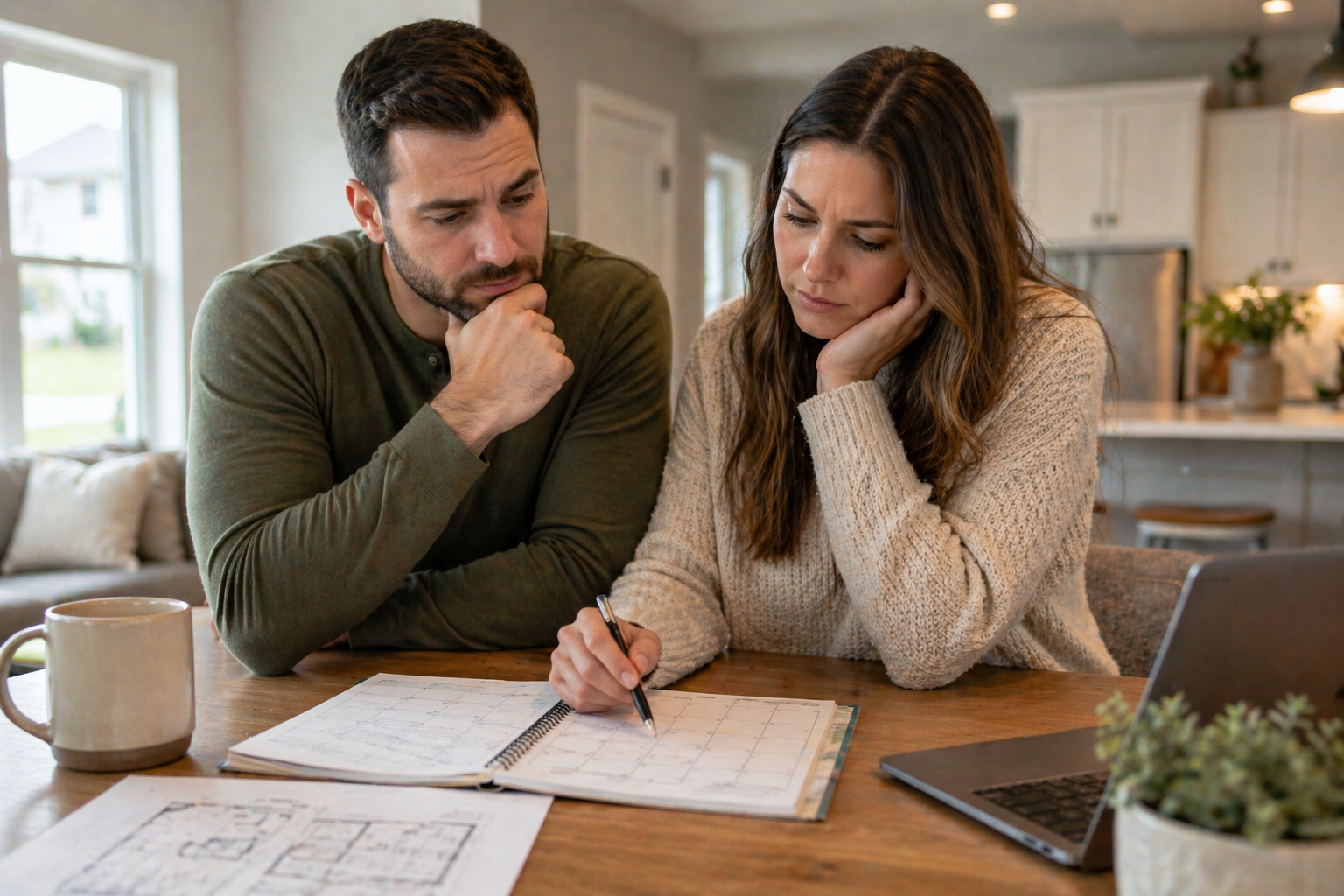 First-time home buyers in Greenville SC reviewing timeline and planning for new construction home completion