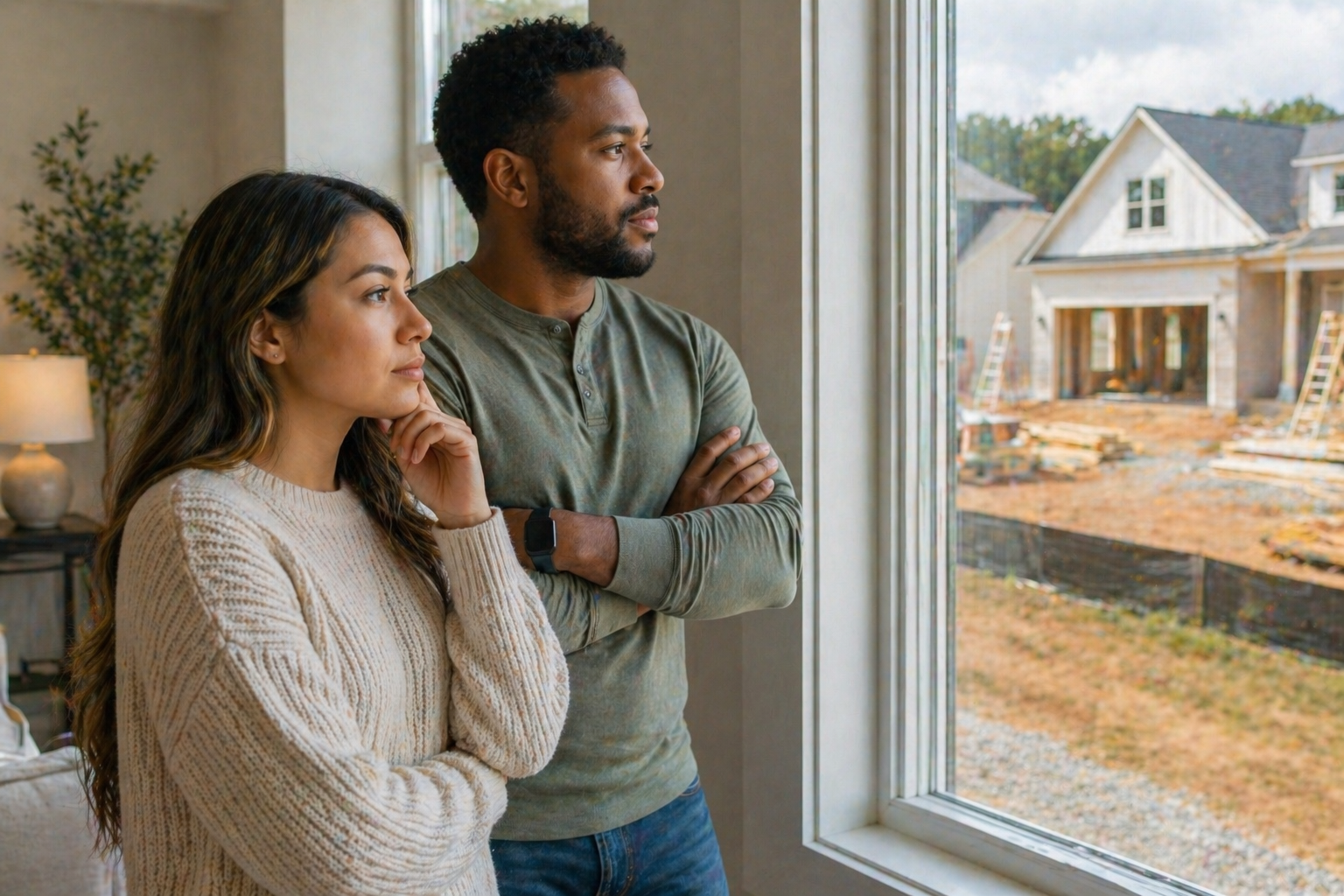 First-time home buyers in Greenville SC watching new construction progress and checking if their home is on track