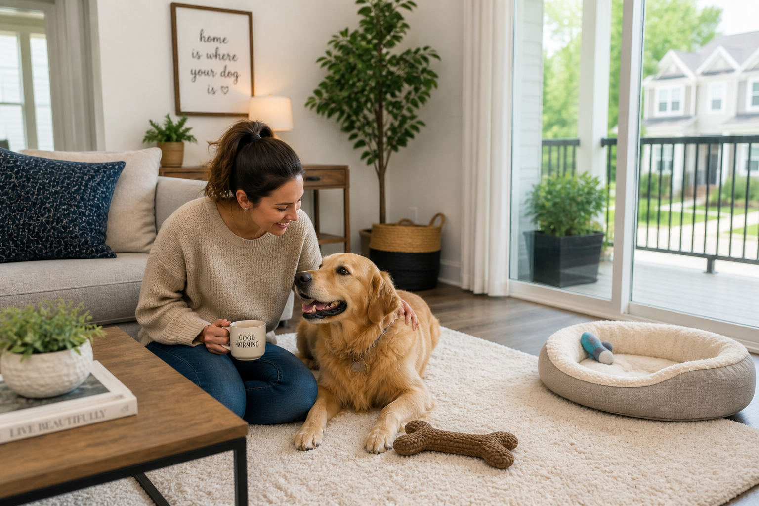 Dog owner in Greenville SC relaxing at home with pet in a comfortable living space