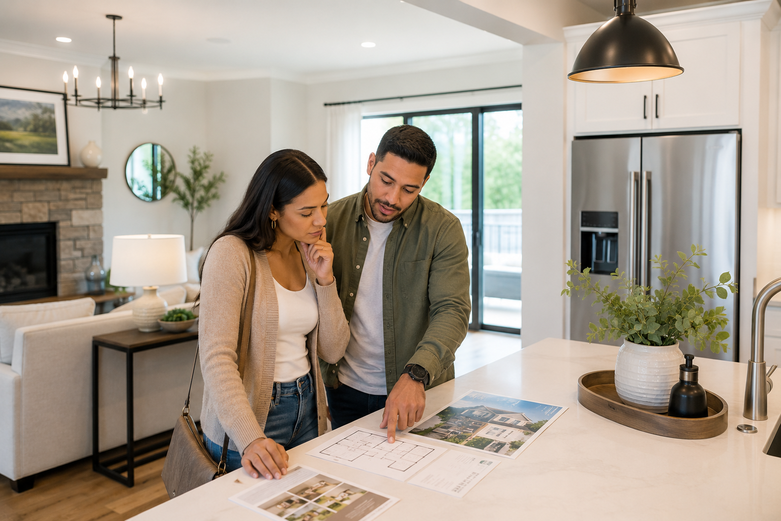 Couple touring a newer Greenville, SC home while discussing layout functionality, storage space, and what daily life might realistically feel like together. Couple touring a newer Greenville, SC home while discussing layout functionality, storage space, and what daily life might realistically feel like together.