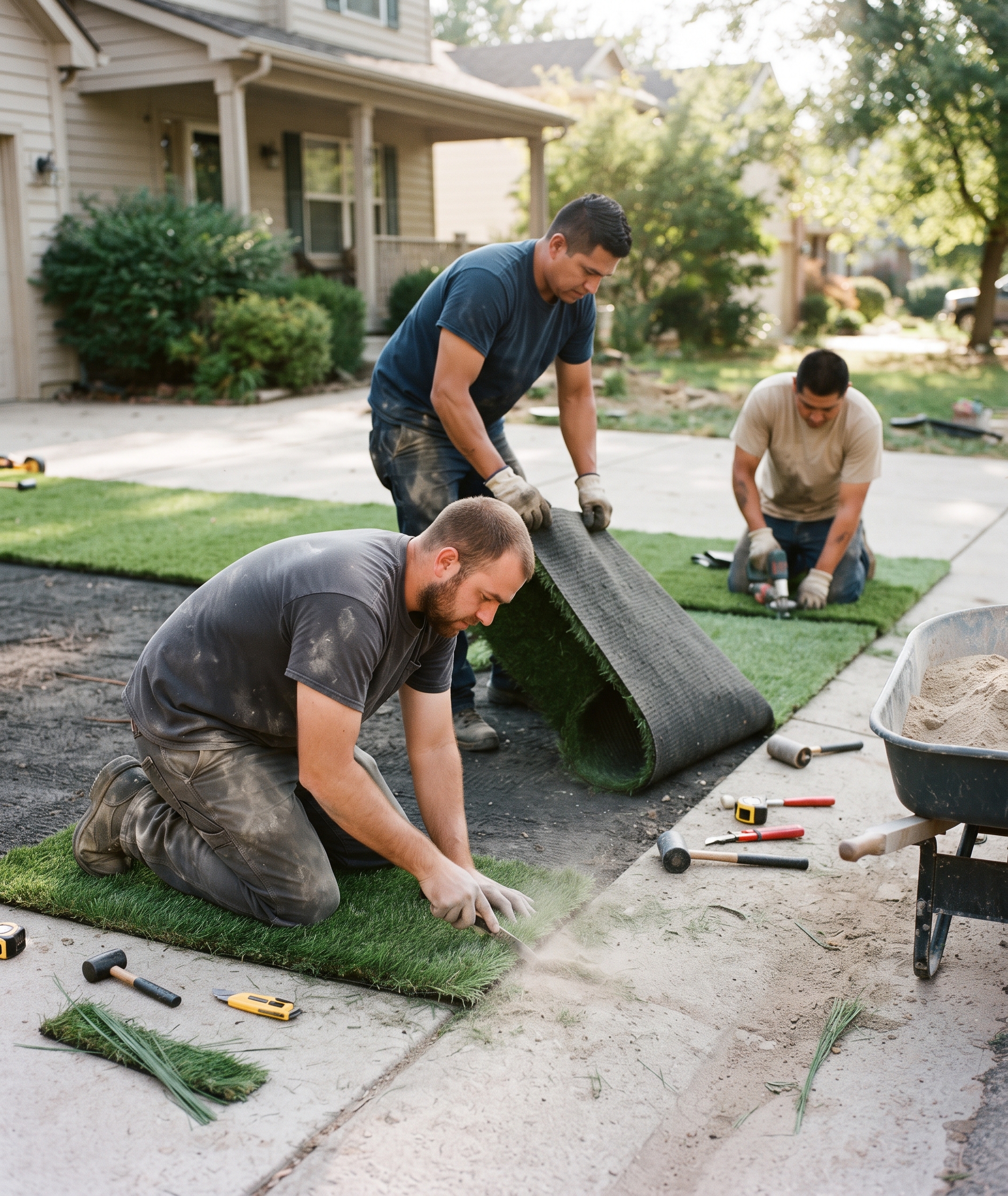 Turf installation crew on a real job