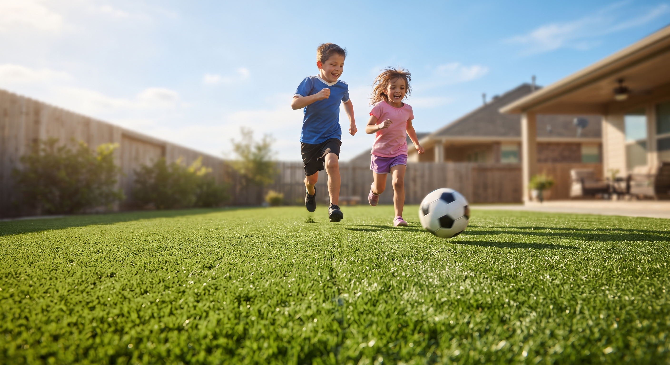 Family enjoying a finished full-yard turf install