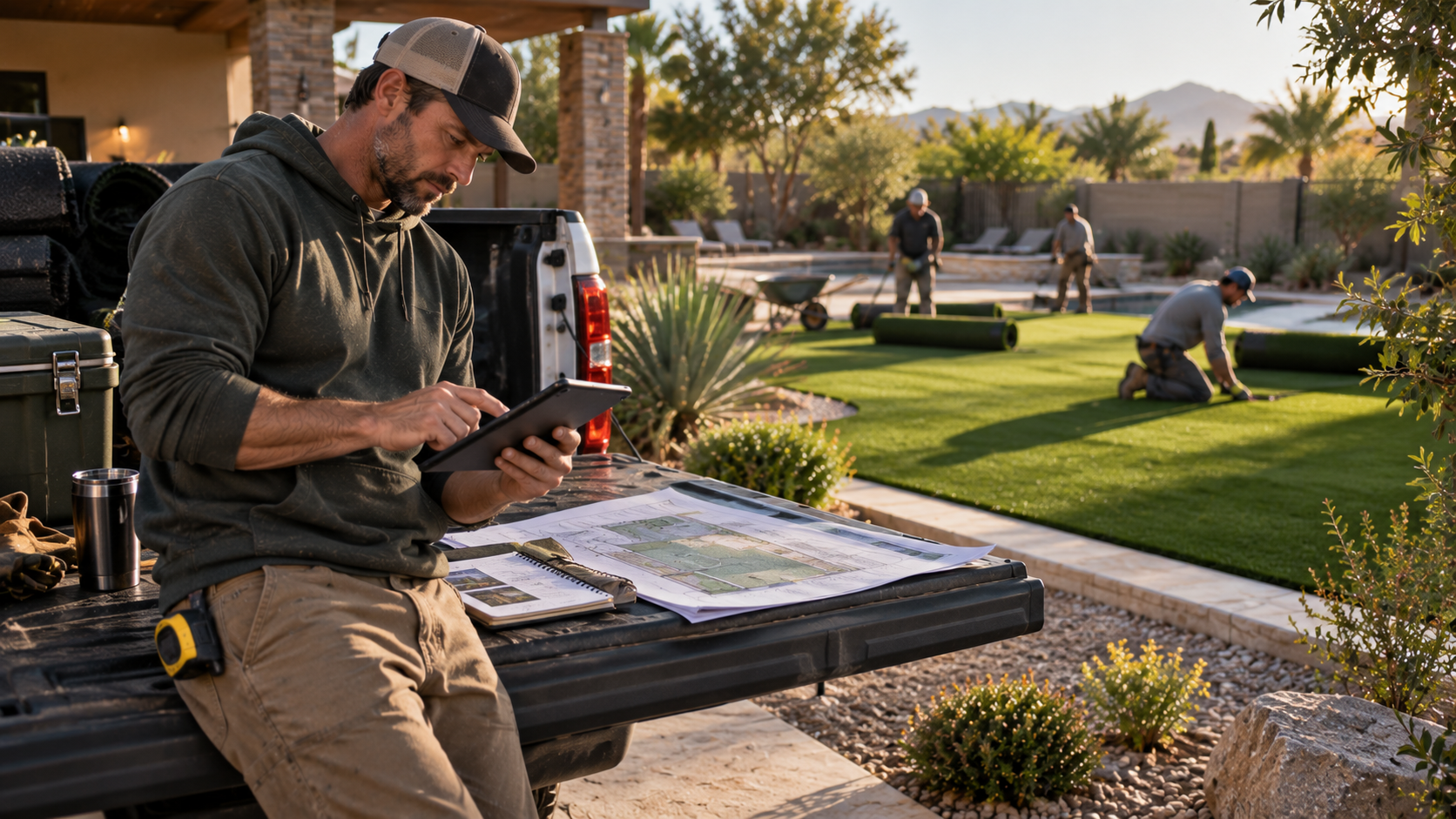 Artificial-turf installer planning a residential installation