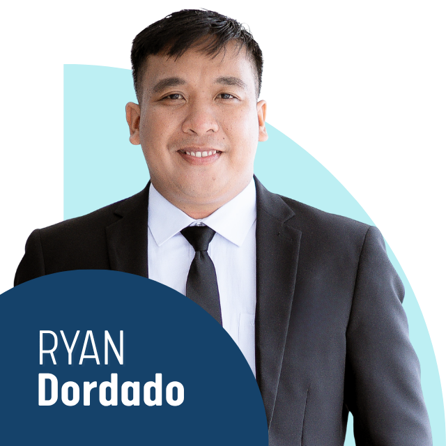 Ryan Dordado portrait with a futuristic circular graphic