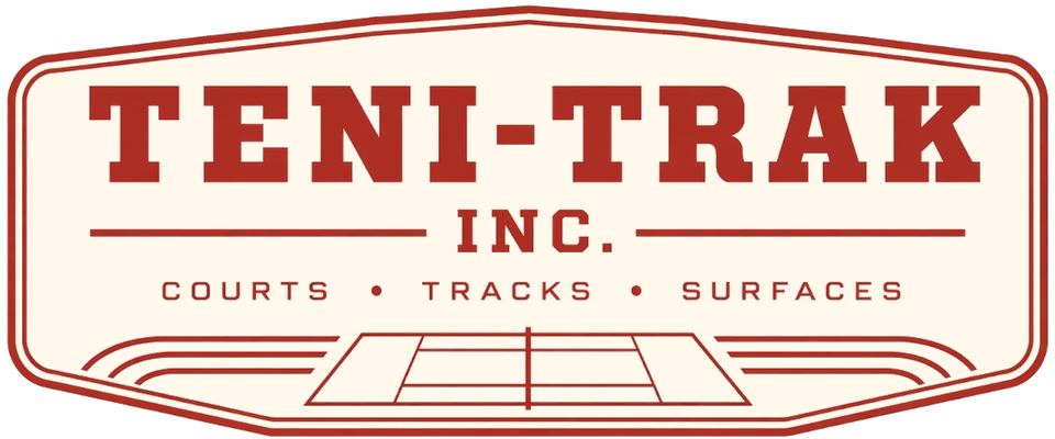 Teni Trak Inc. logo with court and track construction imagery