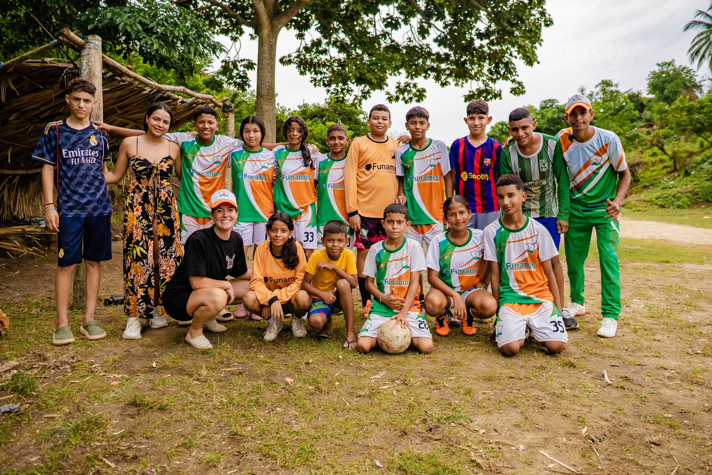 Funamos players with a football in Ovejas, Colombia