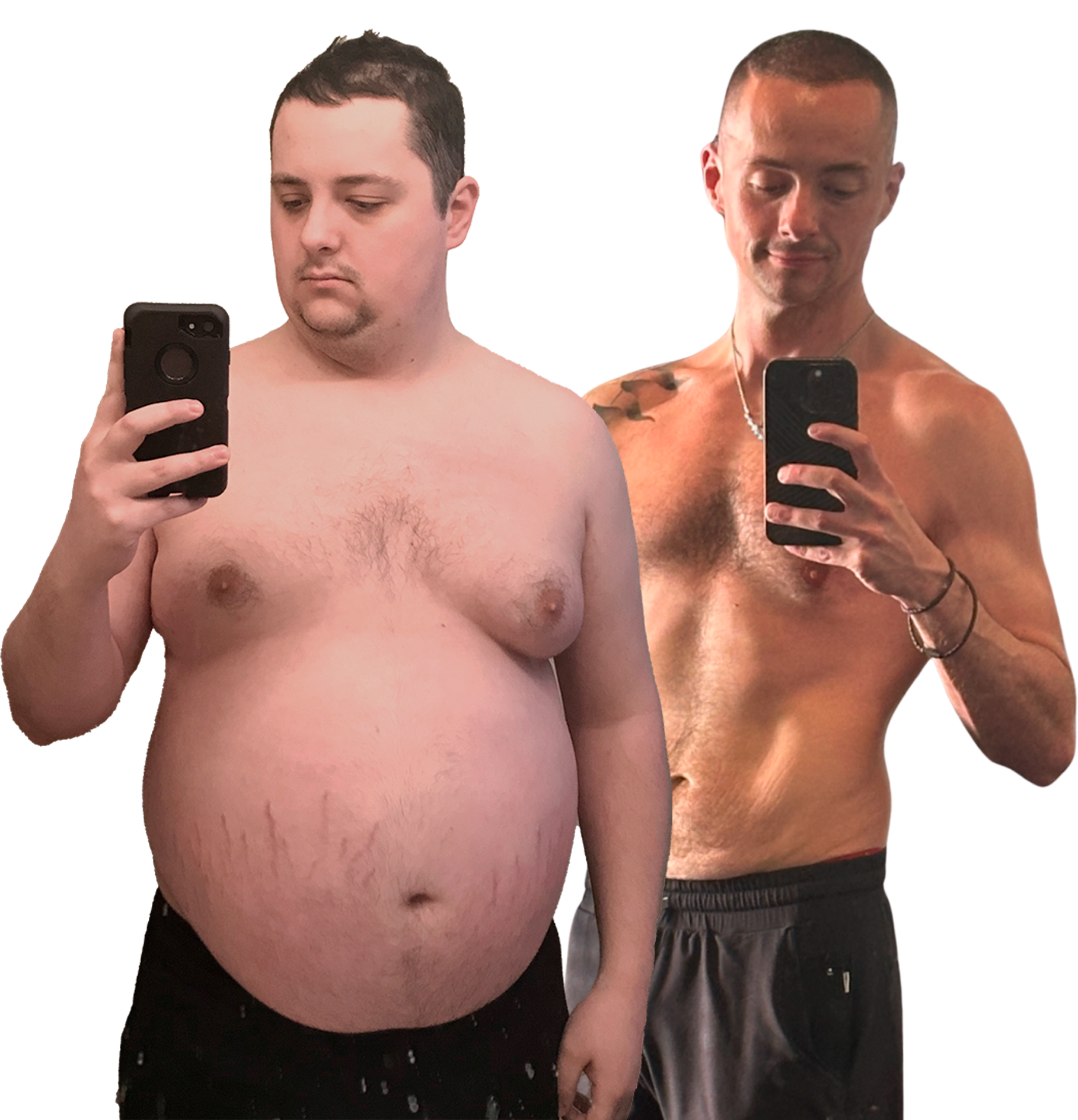 Nick before and after his transformation