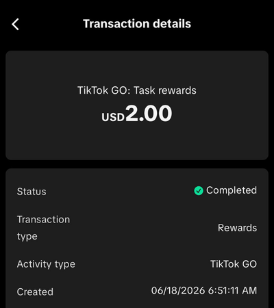 Bukti payout TikTok GO