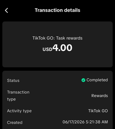Bukti payout TikTok GO
