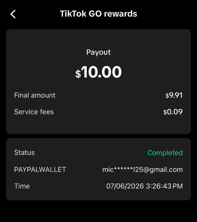 Bukti payout TikTok GO