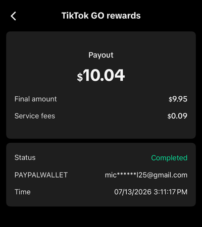 Bukti payout TikTok GO