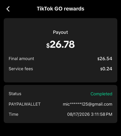 Bukti payout TikTok GO