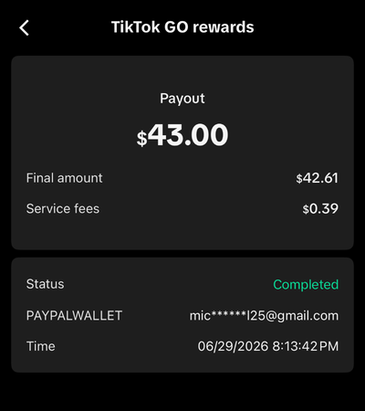 Bukti payout TikTok GO