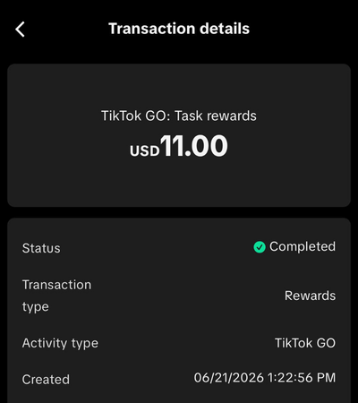 Bukti payout TikTok GO