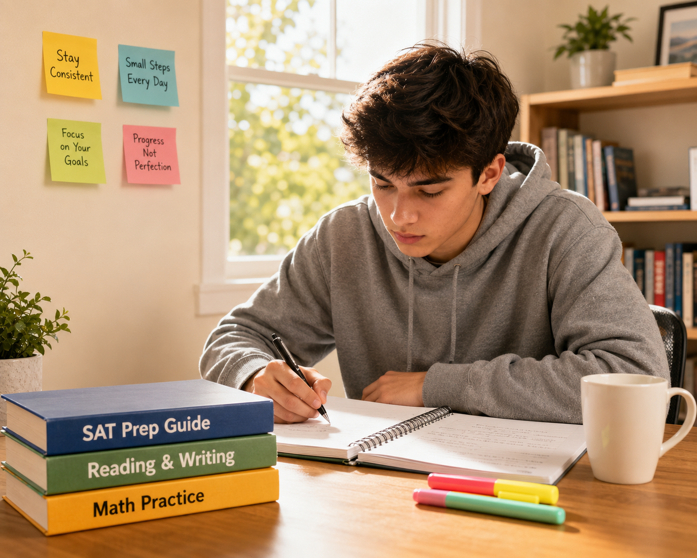 Student golfer studying for SAT and college prep at home