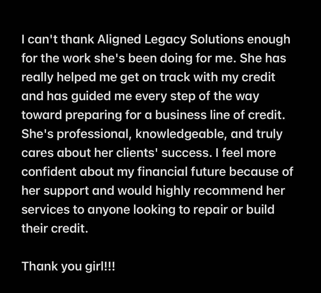 Client testimonial — preparing for a business line of credit