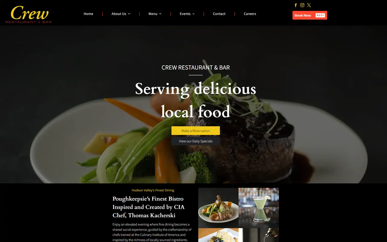 Website screenshot for Crew Restaurant, an Imagativ Hospitality client