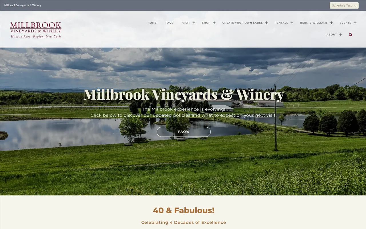 Website screenshot for Millbrook Winery, an Imagativ Retail - Winery client