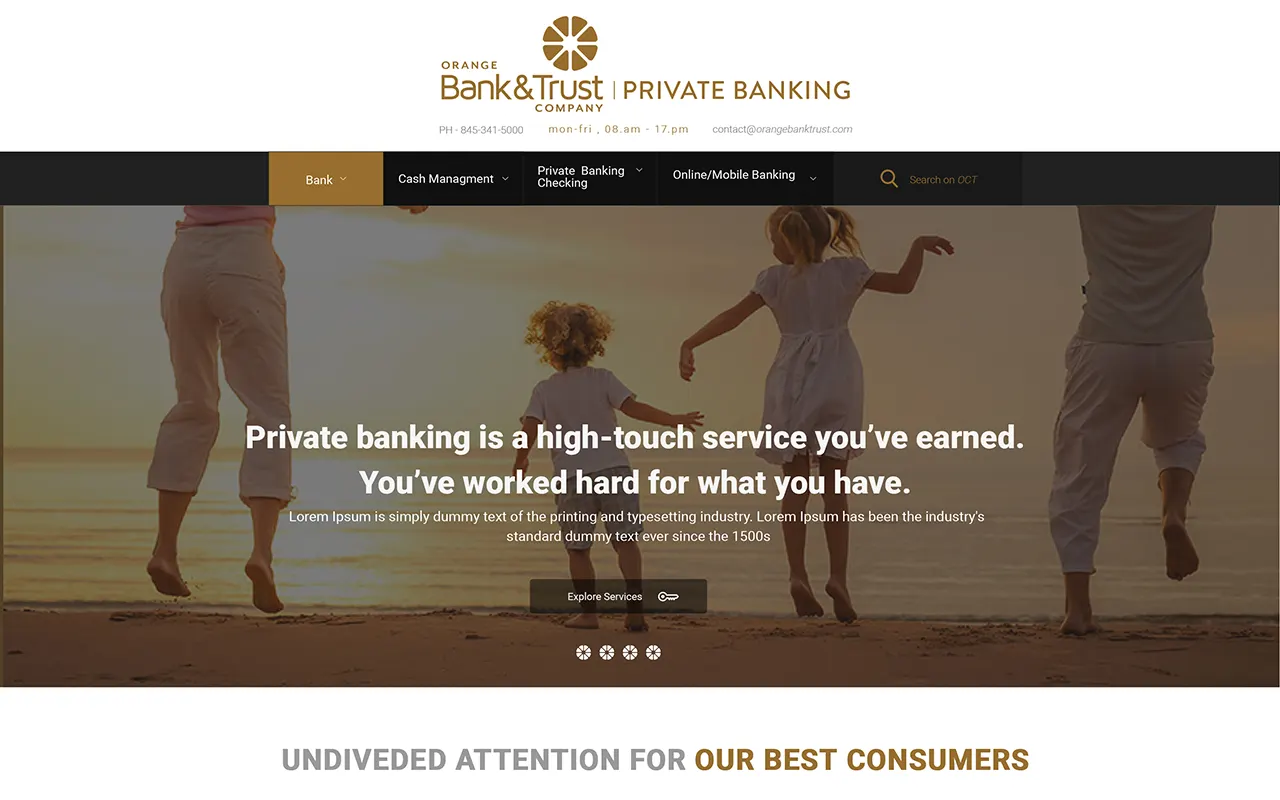 Website screenshot for Orange Bank & Trust, an Imagativ Retail - Commercial Banking client