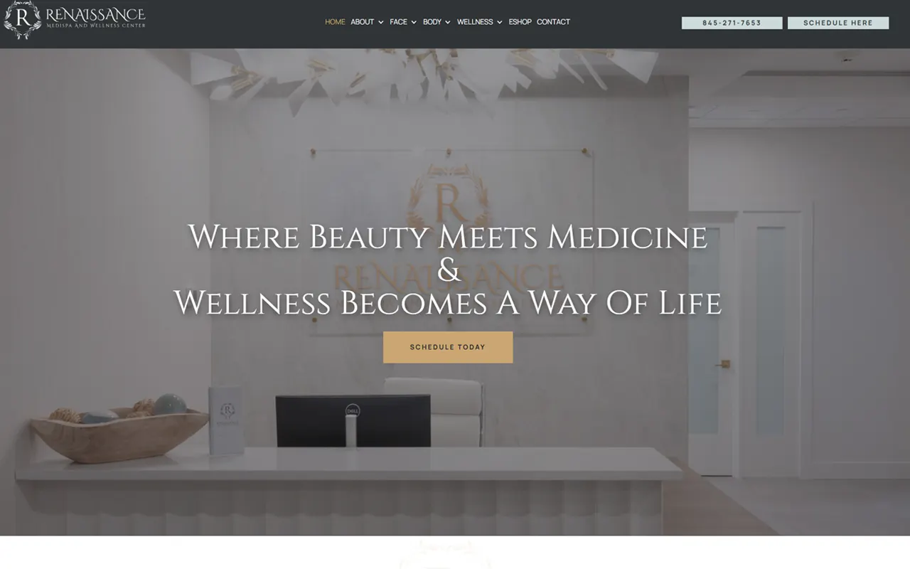 Website screenshot for Renaissance Medispa and Wellness Center, an Imagativ Health and Wellness client
