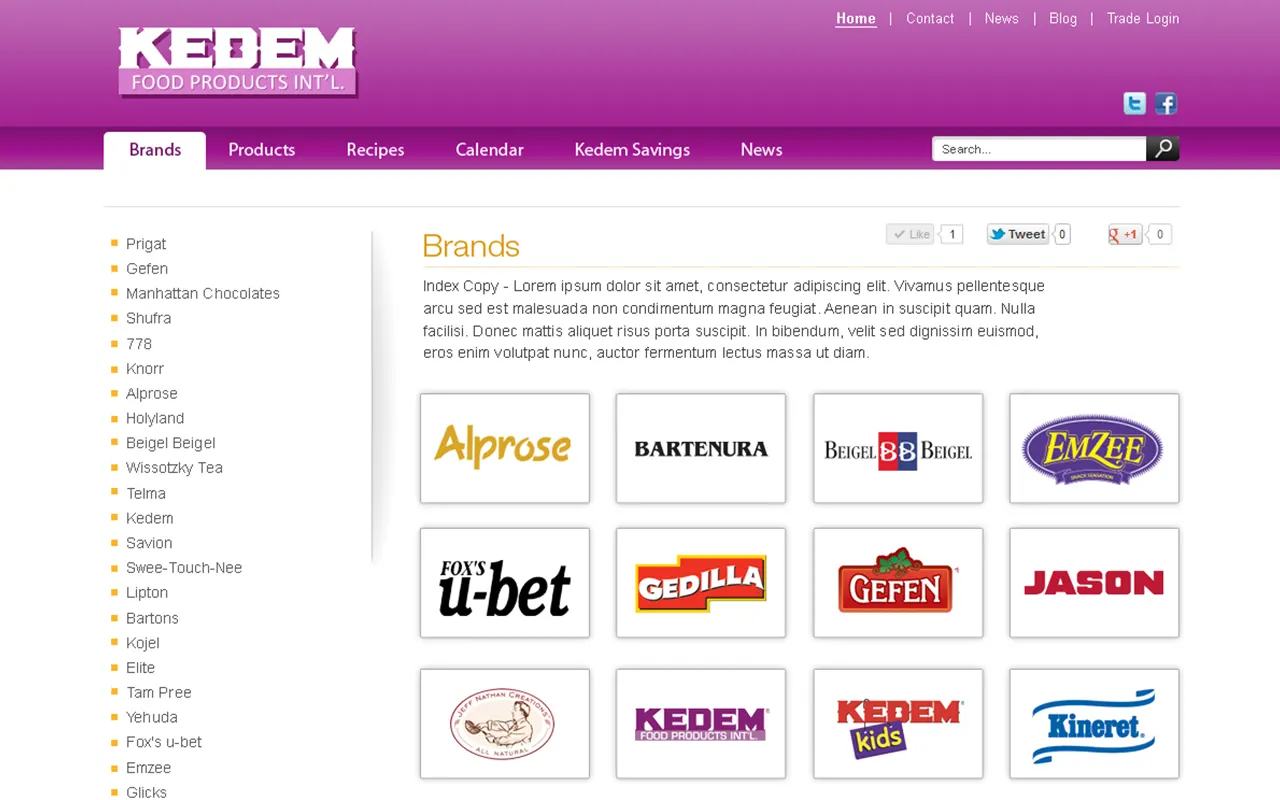 Kedem Food Products International brand directory website, built for Imagativ client Royal Wine Corp