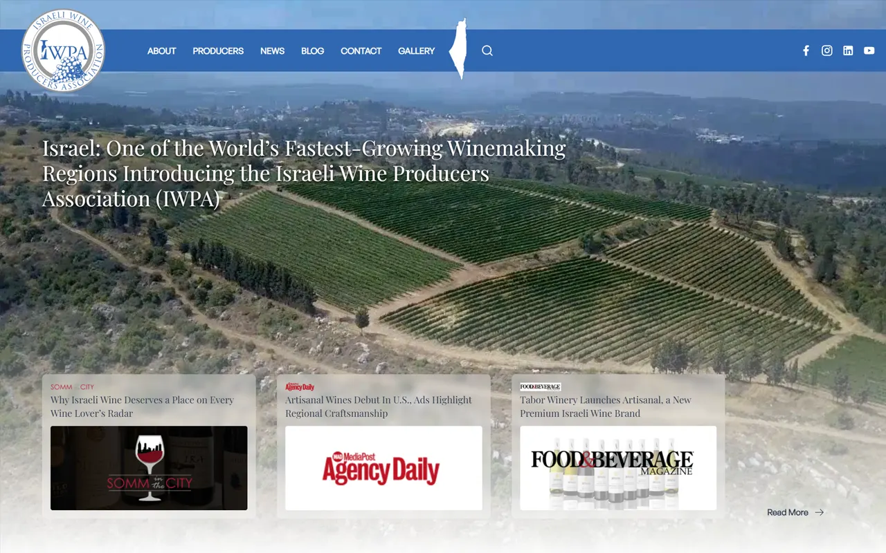 Israeli Wine Producers Association (IWPA) website, one of eight properties built for Imagativ client Royal Wine Corp (Distribution - Food, Wine, Spirits)