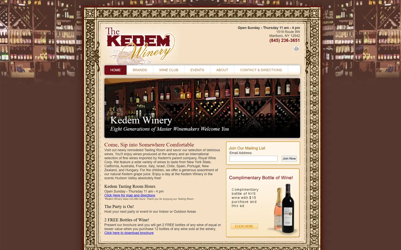 Kedem Winery website, built for Imagativ client Royal Wine Corp