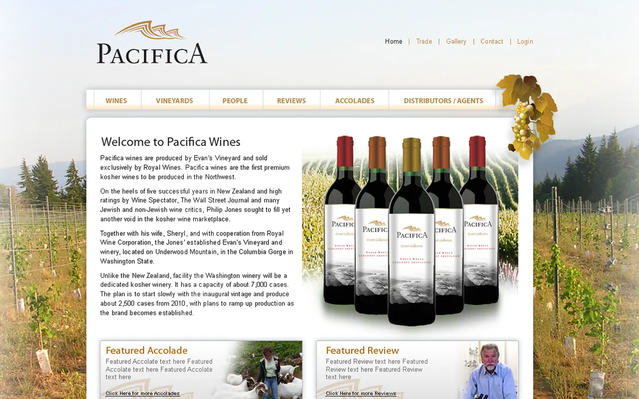 Pacifica Wines website, built for Imagativ client Royal Wine Corp