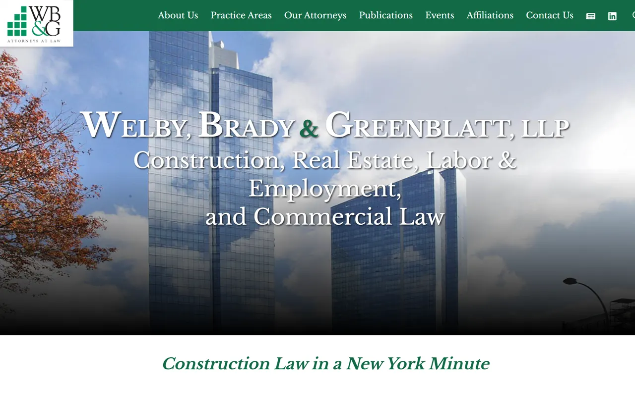 Website screenshot for Welby, Brady & Greenblatt, LLP, an Imagativ Professional Services - Legal client