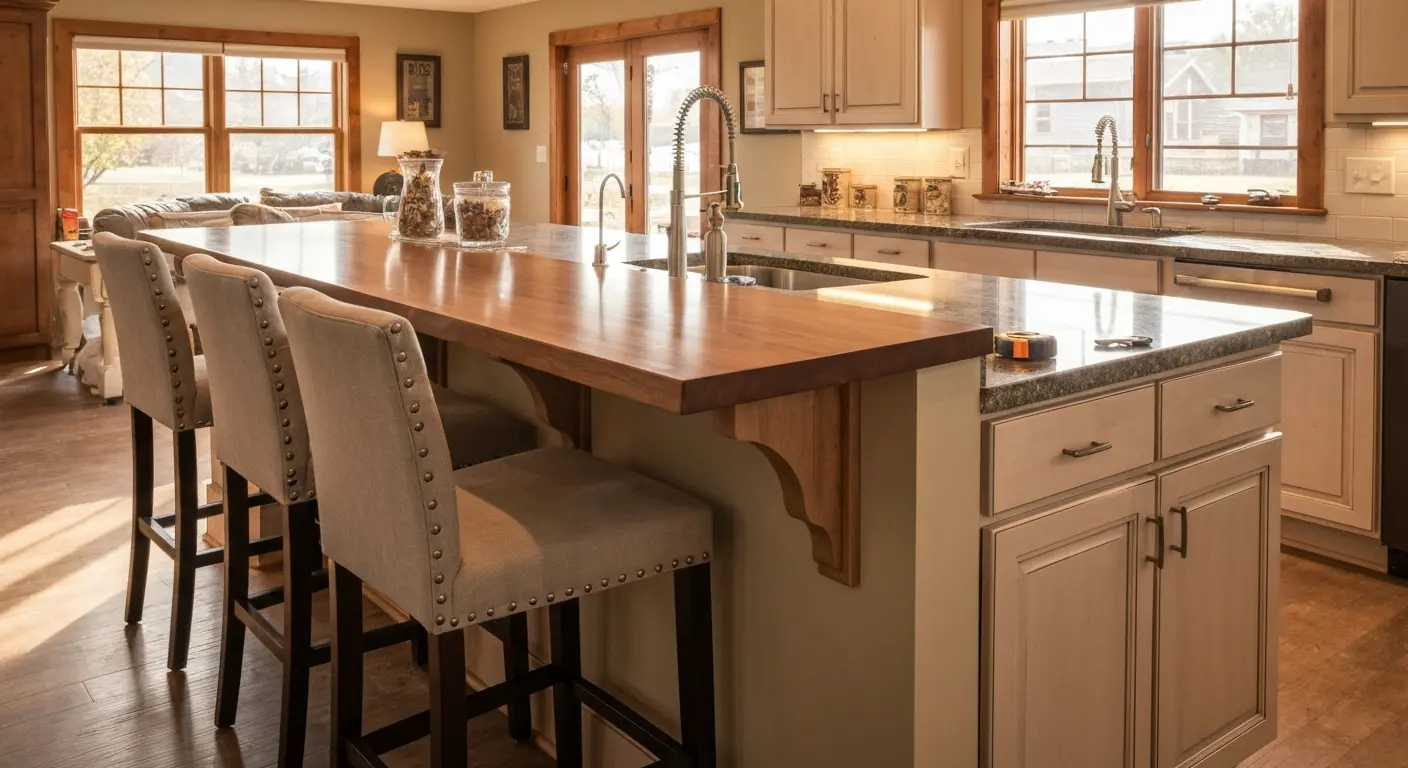 Island seating with bar overhang