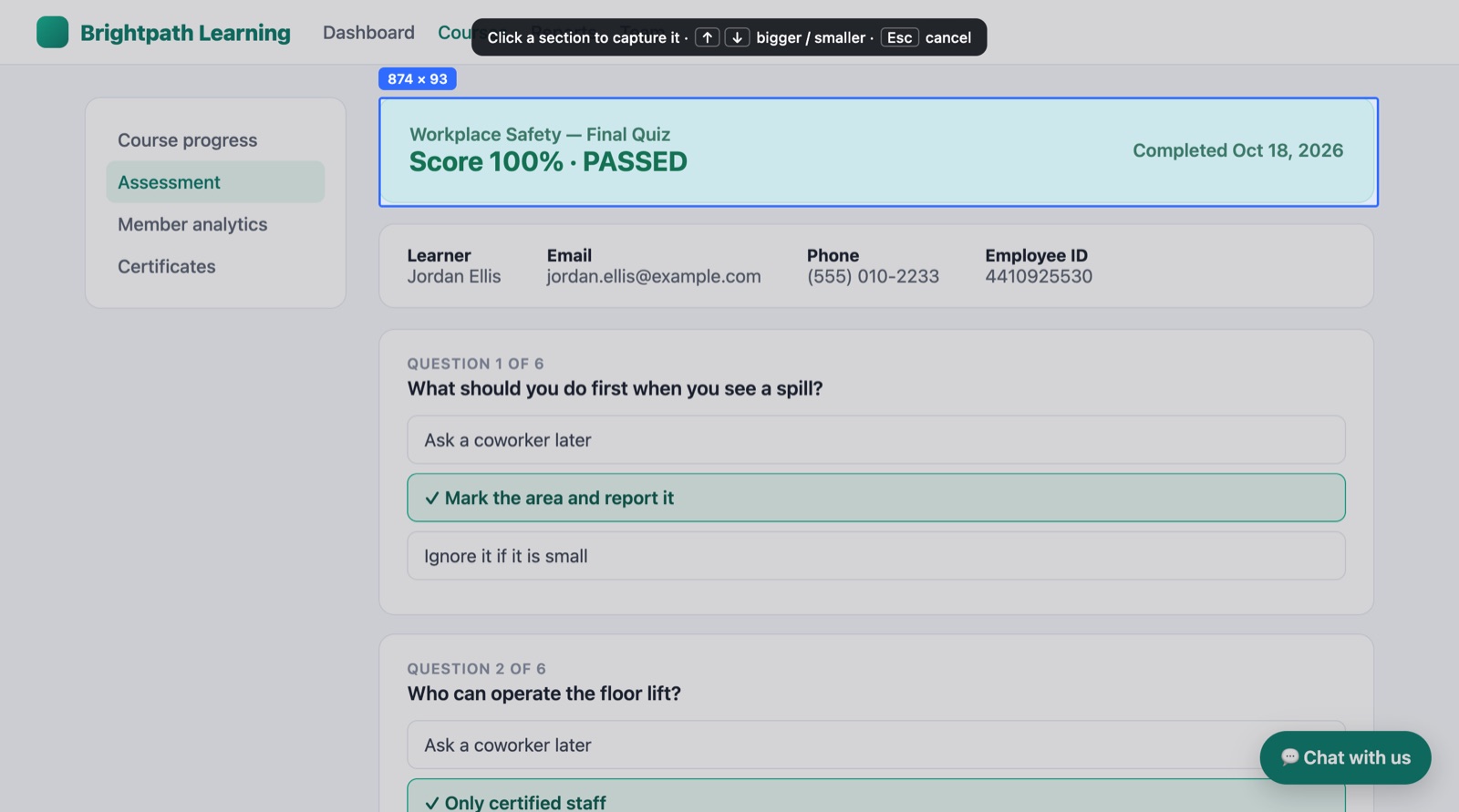 ScrollCap highlighting a single section of a page to capture