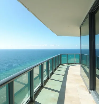 High-rise condo balcony railings with glass