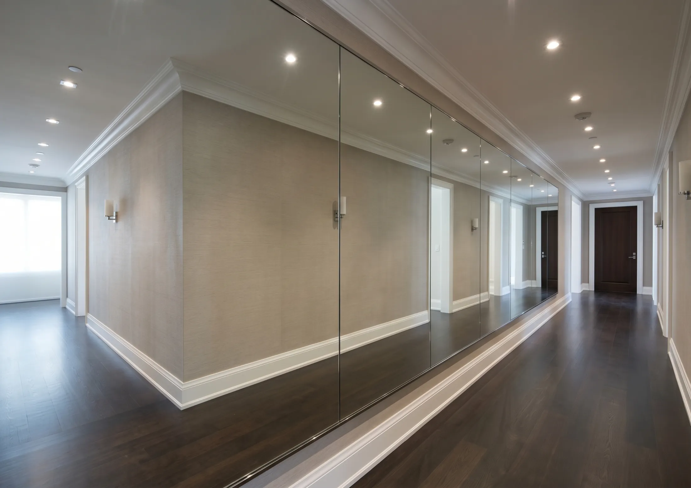 Expansive large hallway mirror creating an impressive sense of depth in a Naples home