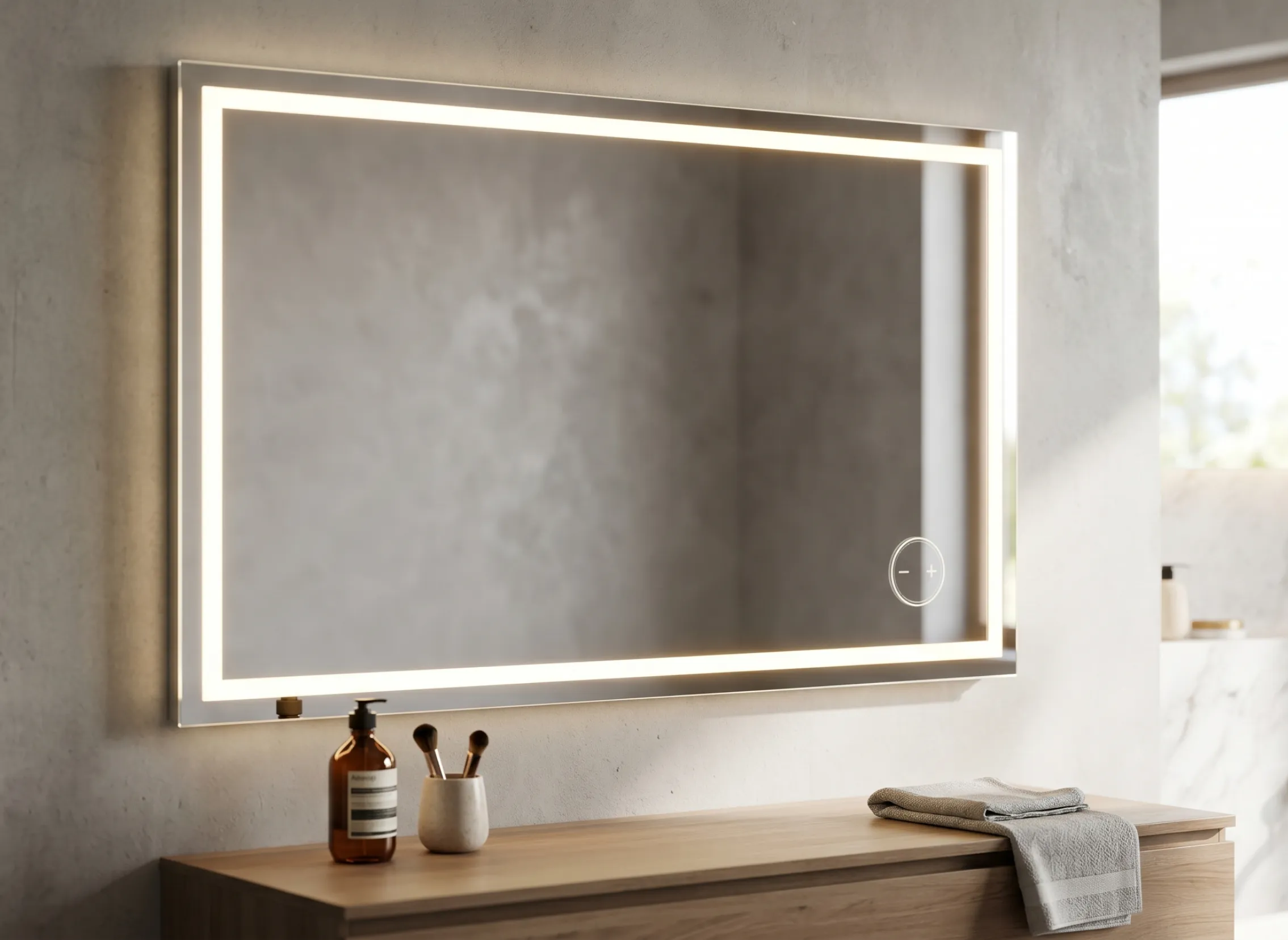 Lighted makeup mirror near me featuring adjustable brightness controls for perfect vanity lighting