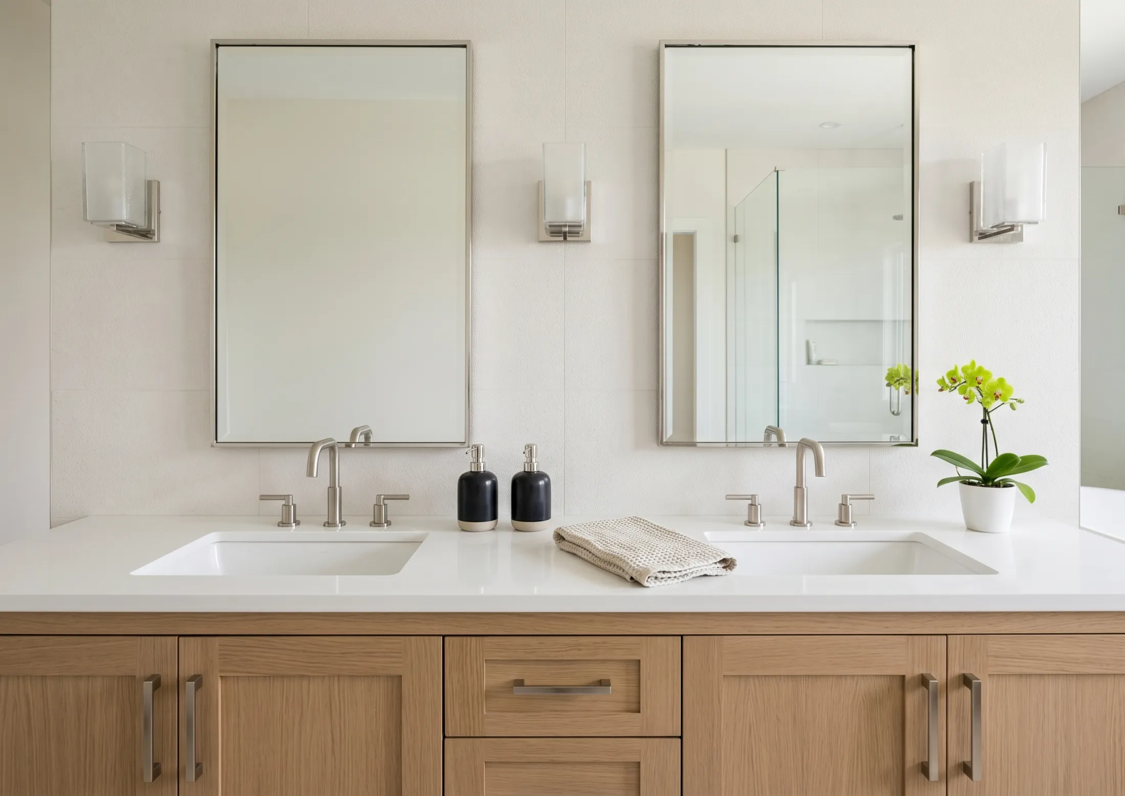 Sleek double vanity bathroom mirrors near me for a luxury master bathroom renovation