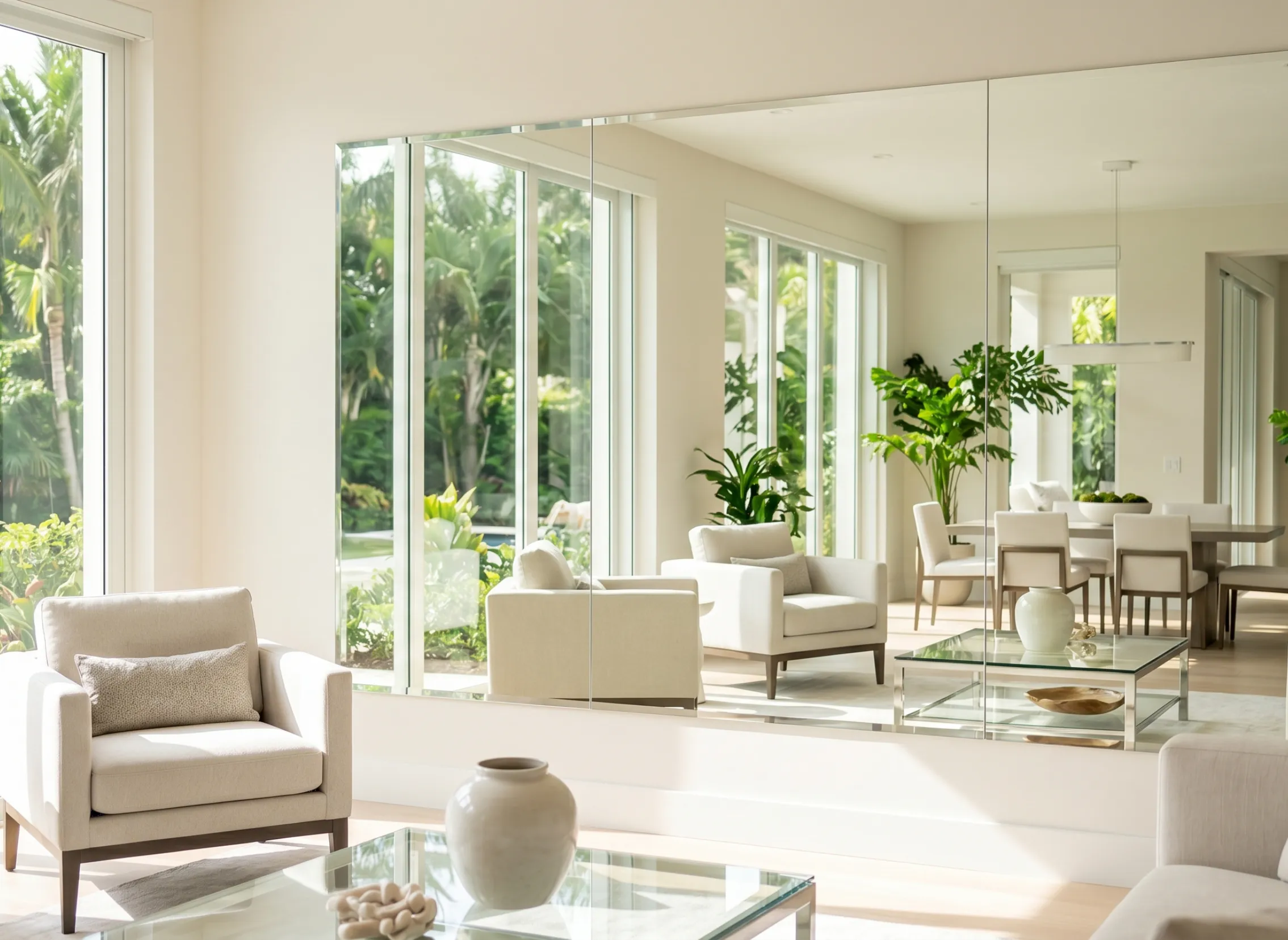 High-reflective custom wall mirrors near me capturing the natural light of a Florida landscape