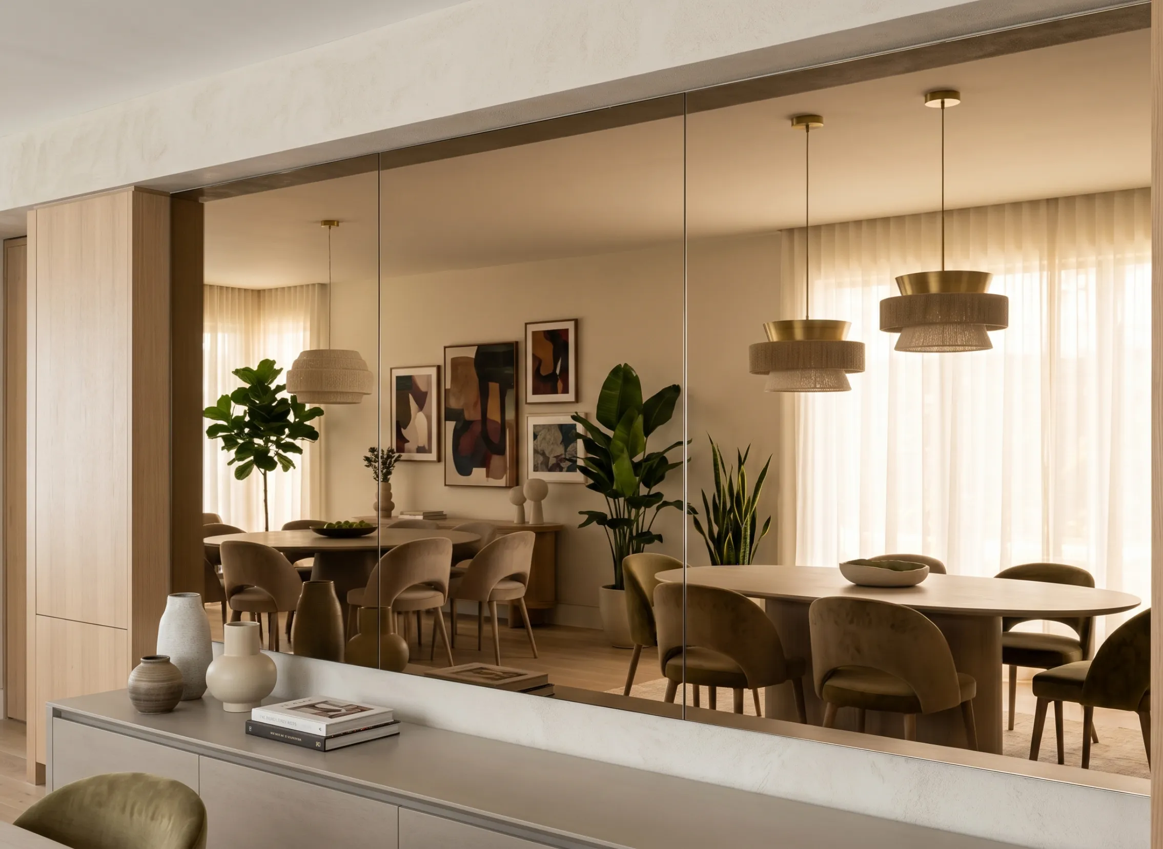 Elegant soft-tone custom wall mirrors installed in a modern Naples dining area