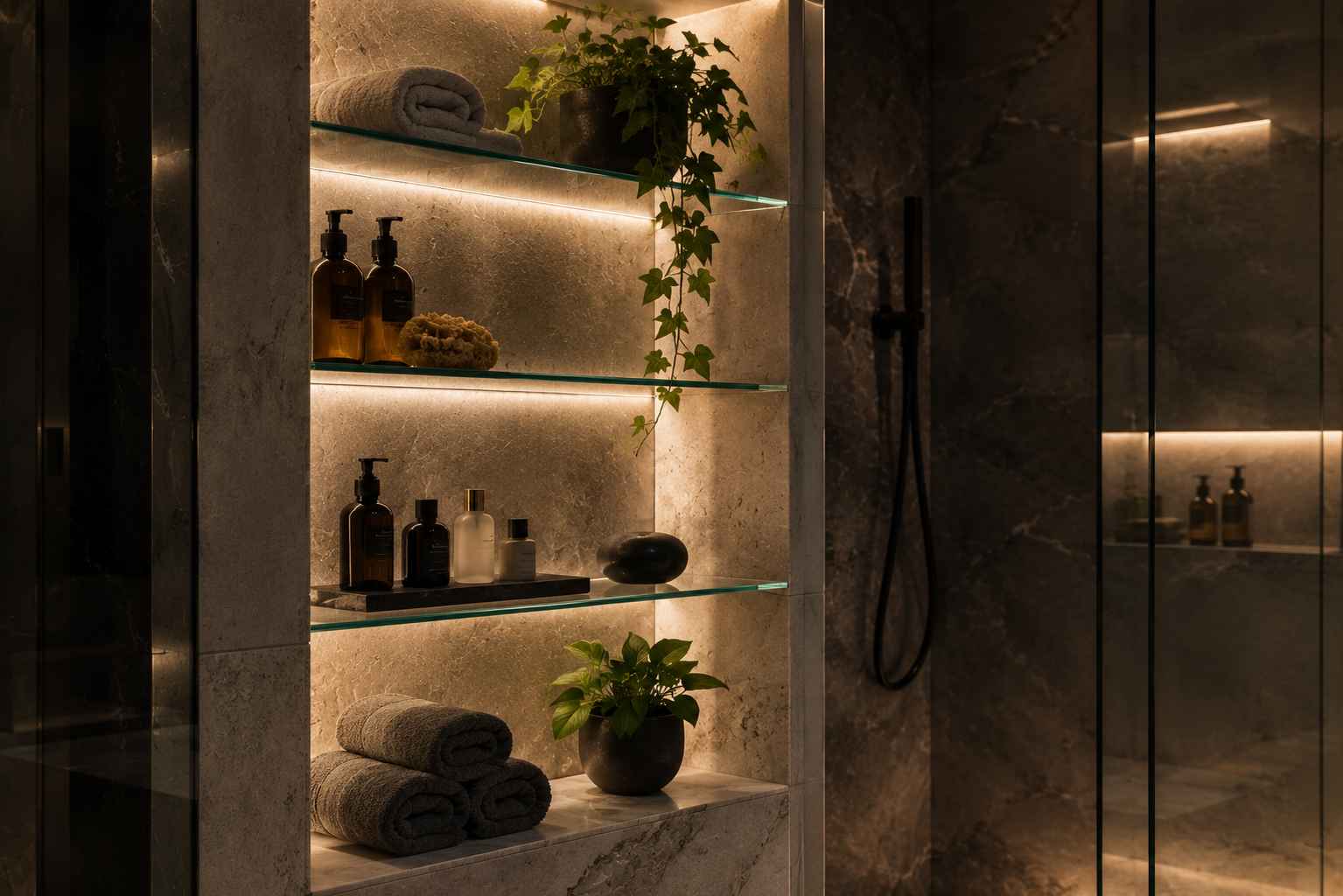 Custom Glass Shower Shelves: Functional Elegance