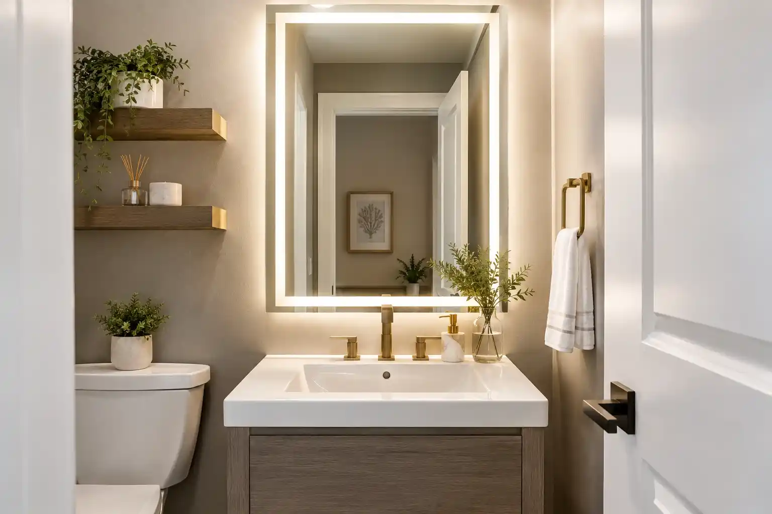 Small Bathroom Mirrors That Brighten Dark Powder Rooms with Glass and Light