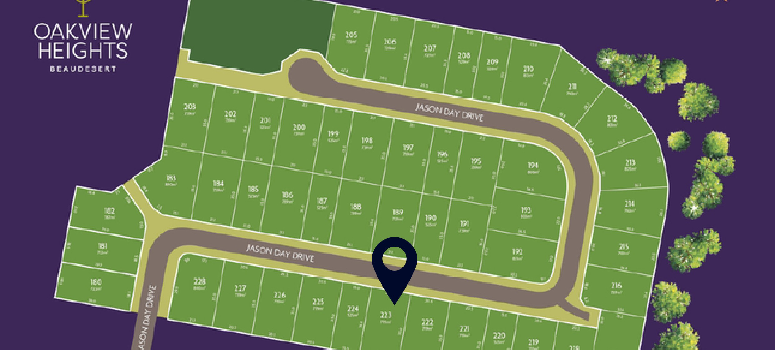 Oakview Heights estate plan showing Lot 223