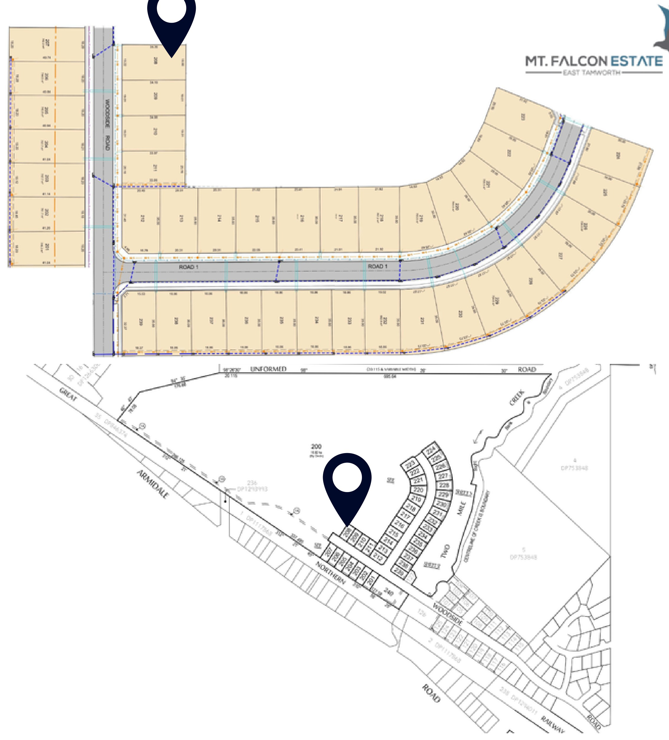 Mt Falcon Estate location and estate plan in East Tamworth