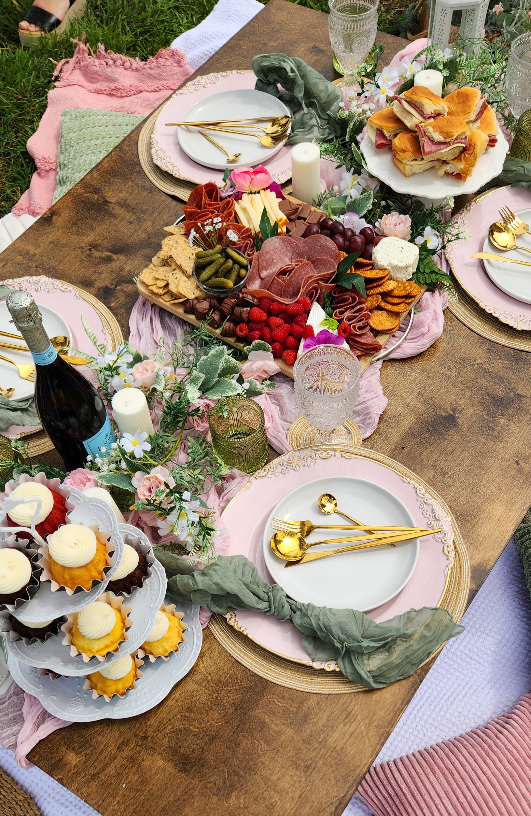 Charcuterie board and brunch spread tablescape