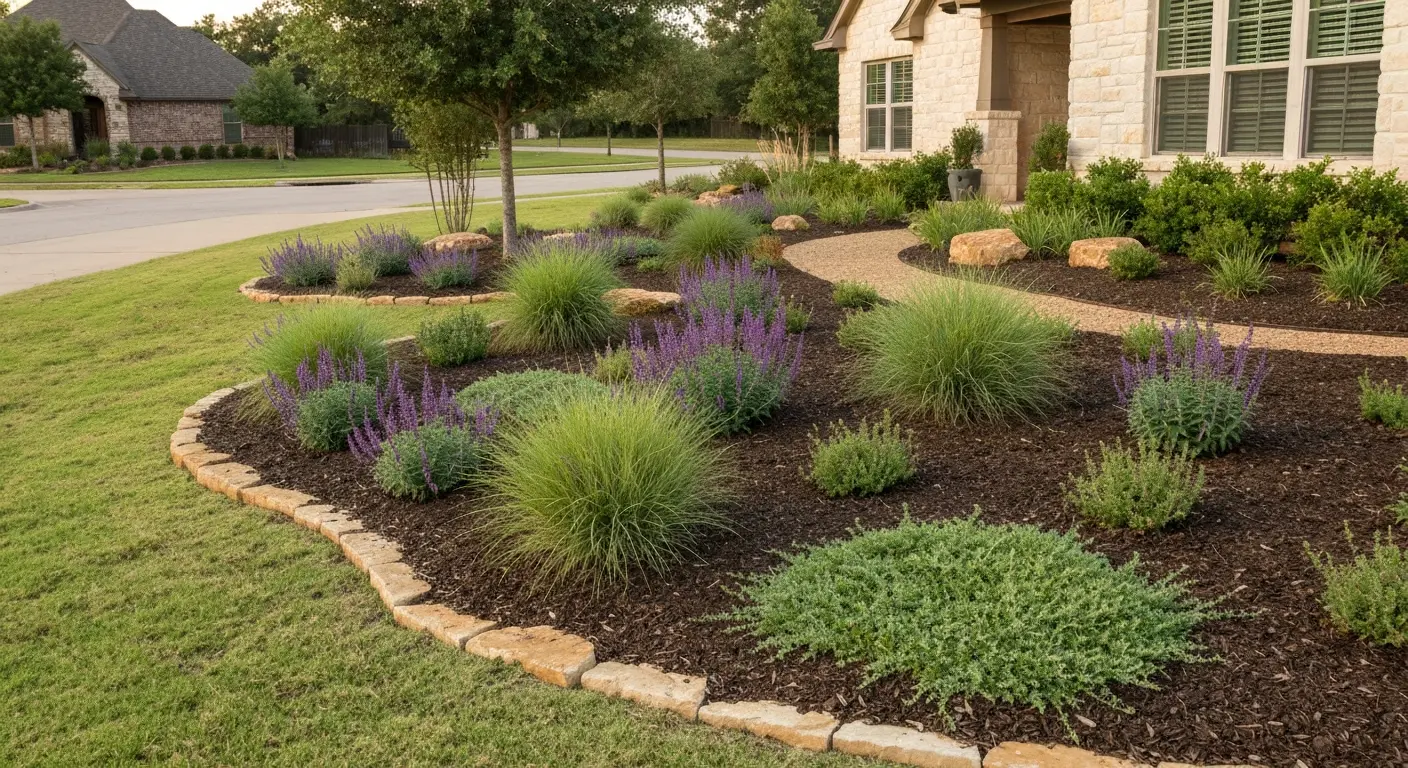 Xeriscaped yard with native plants and drought-resistant landscaping