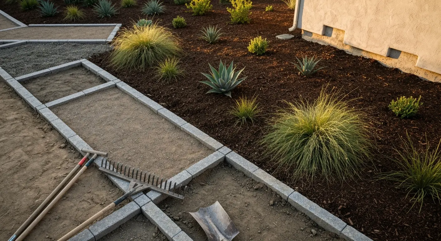 Decomposed granite and native plantings in xeriscape design