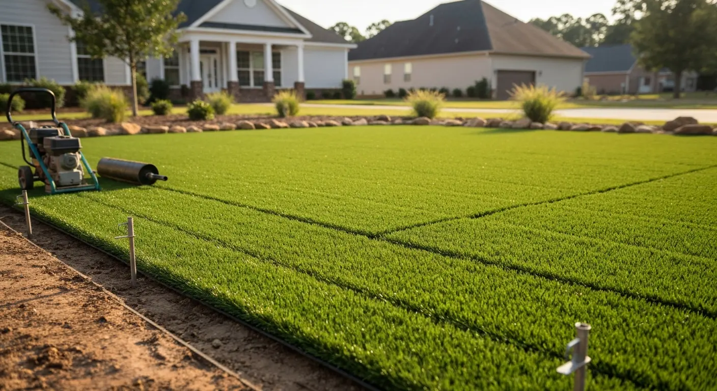 Artificial turf installation for low-maintenance xeriscape yard