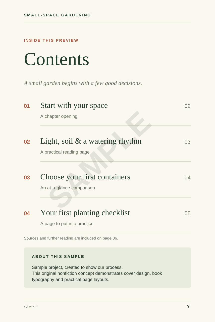 Samples — Small-Space Gardening — Contents